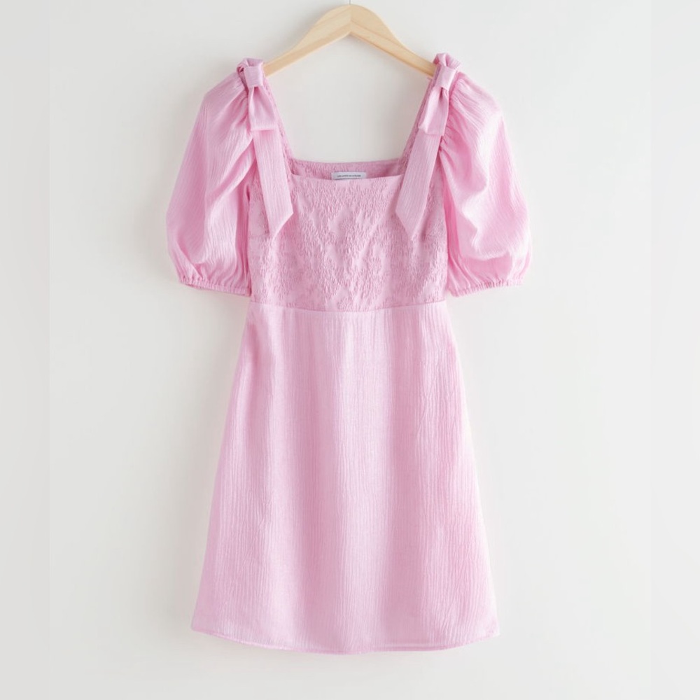 & Other Stories Pink Puff Sleeve Mini Dress Size 10 - Picture 12 of 13